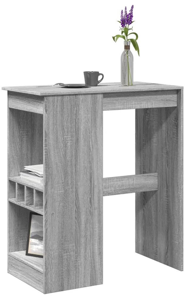 szürke sonoma szerelt fa bárasztal tárolókkal 90x47,5x103,5 cm