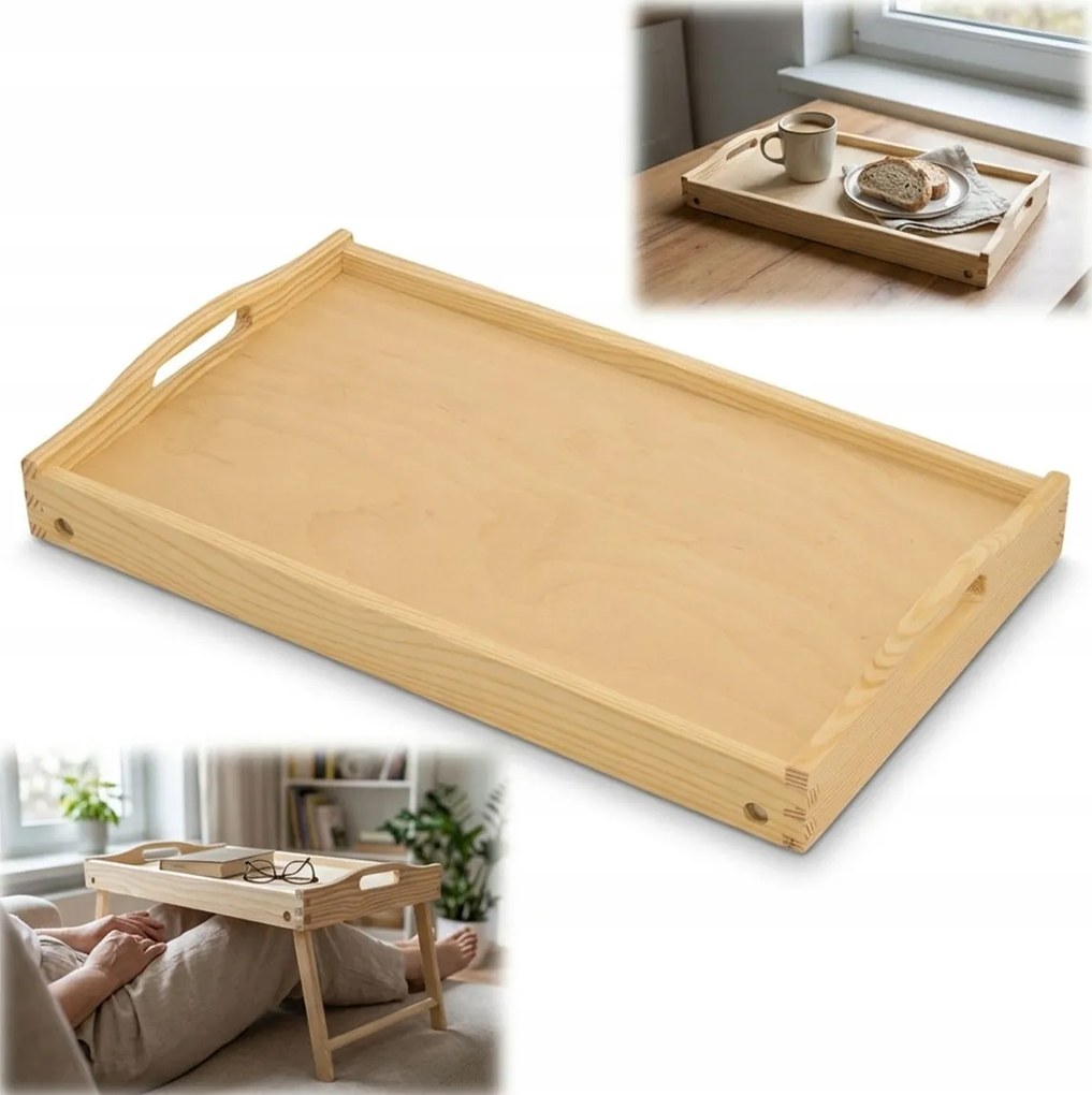 Tálca fából készült fenyő ágyasztal Tálaló Lábakkal