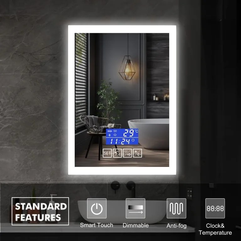 IREDA Fürdőszobatükör világítással 80 x 60 cm hangszóró