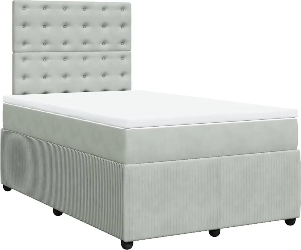 vidaXL világosszürke bársony rugós ágy matraccal 120 x 190 cm