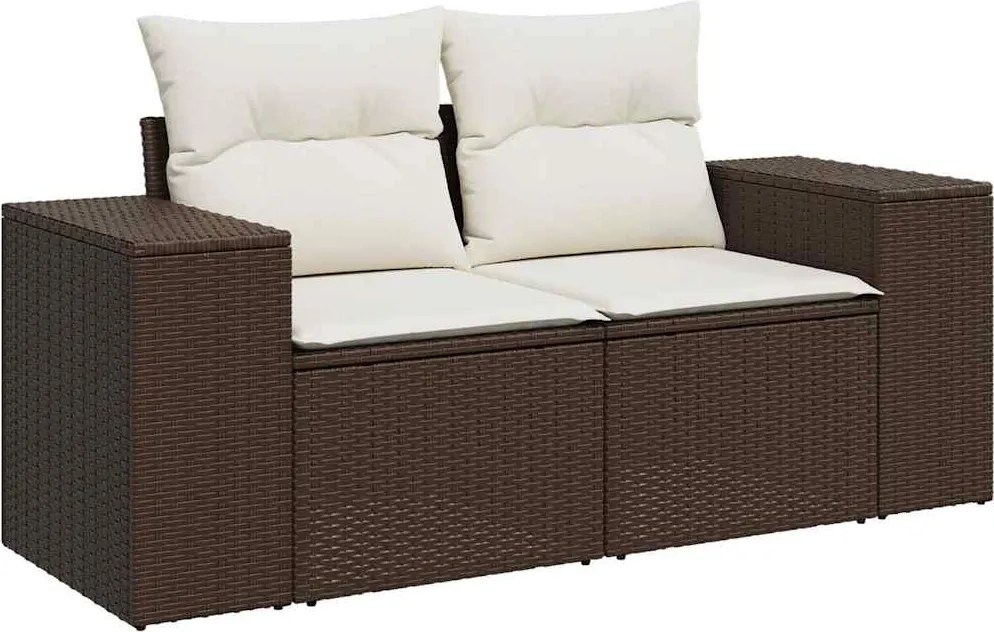 vidaXL 2 személyes barna polyrattan kerti kanapé párnával