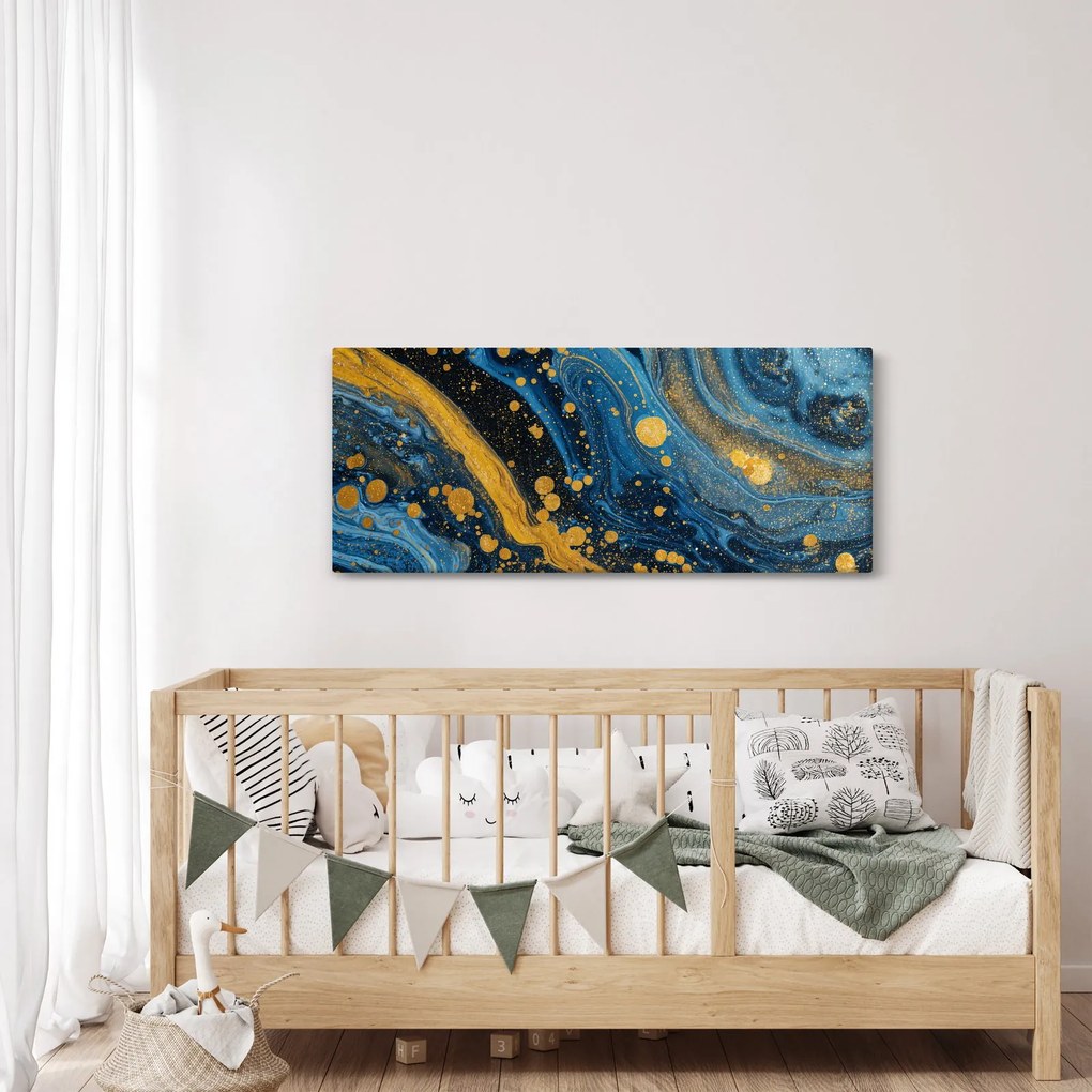 Kép - Kék absztrakció arannyal (120x50 cm)