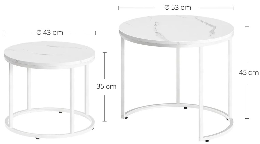 MARLON konferenciaasztal szett 2 db, fehér márvány dekorációval