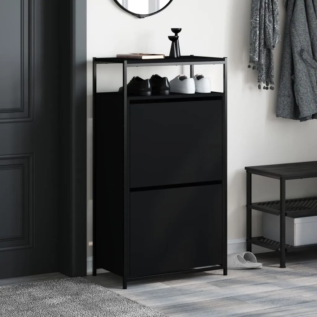 fekete szerelt fa cipőszekrény 60x34x112 cm