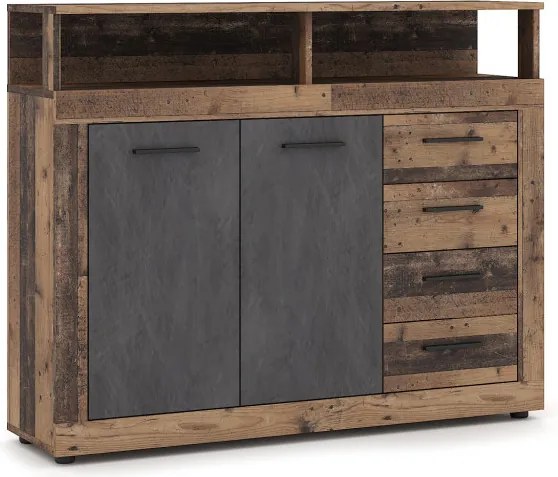 Komód 2 ajtóval és 4 fiókkal Old Style Dark / Matera színkombinációban – LUNA MIDI A