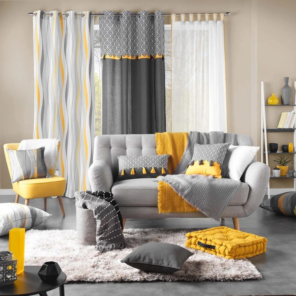 Sárga-fehér függöny 140x260 cm Ondulys – douceur d'intérieur