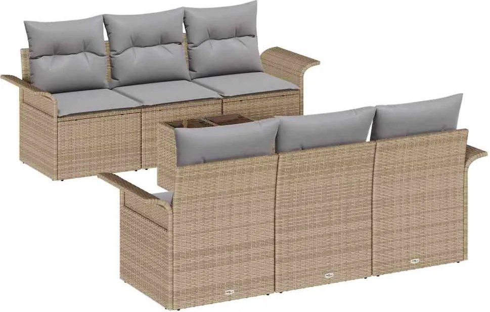 vidaXL Kerti Kanapé Szett párnával 7 pcs Barna és szürke polirattan