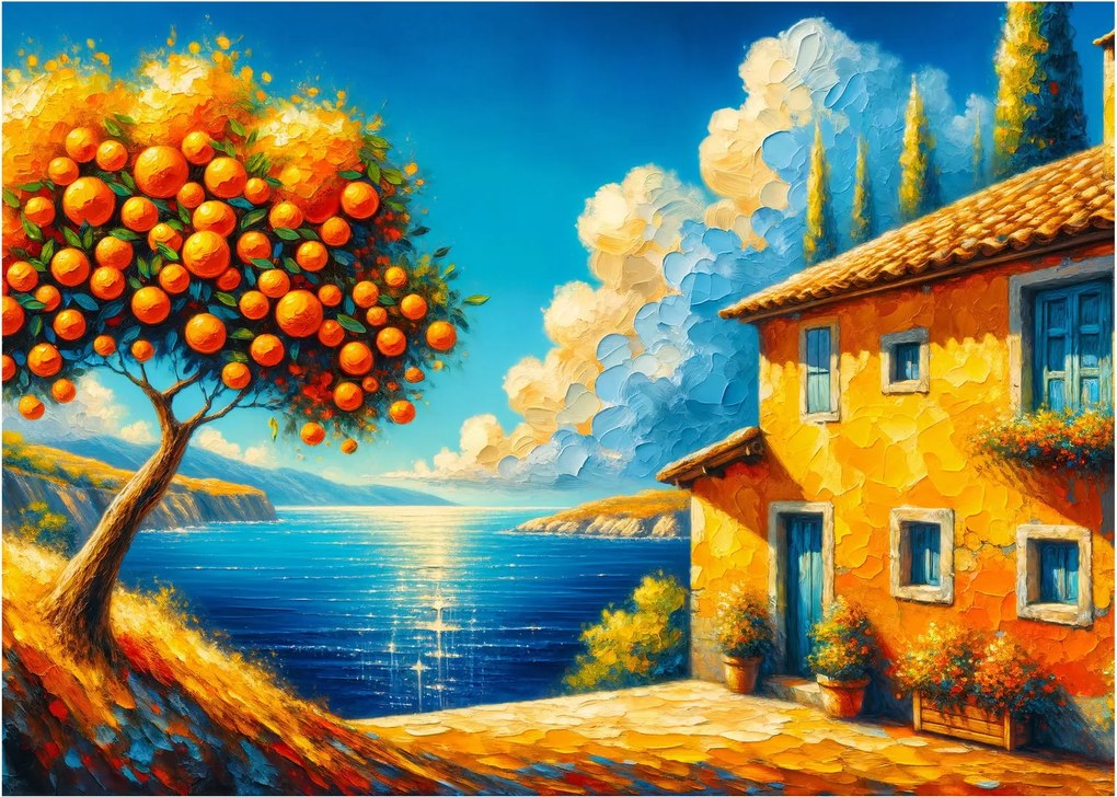 Üveg kép - Ház narancsokkal II. (70x50 cm)
