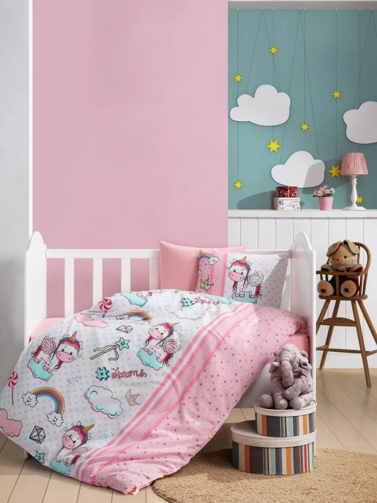 Unicorn v2 Ranforce baba ágyneműhuzat garnitúra, rózsaszín