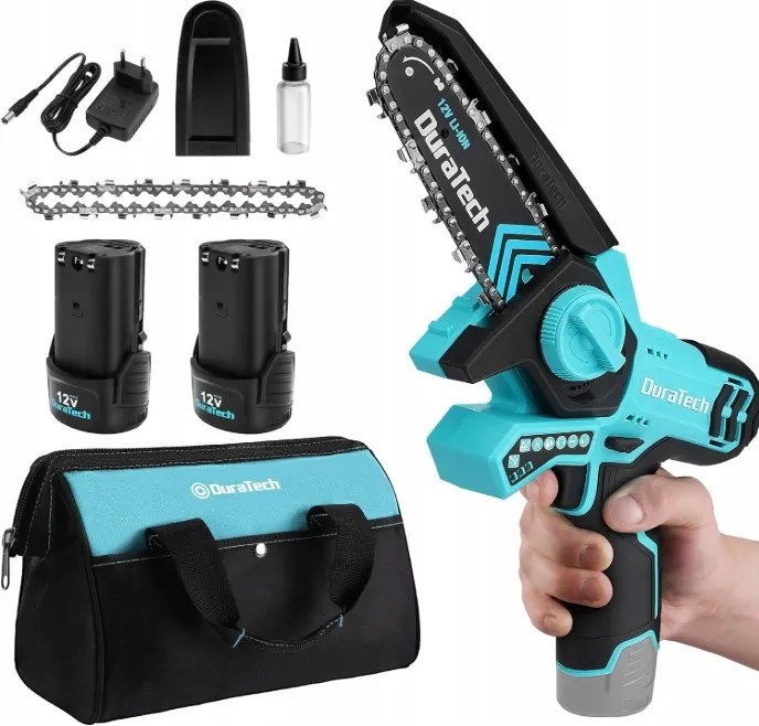 Mini hordozható akkumulátoros láncfűrész 12 V, láncfűrész 2 x 2,0