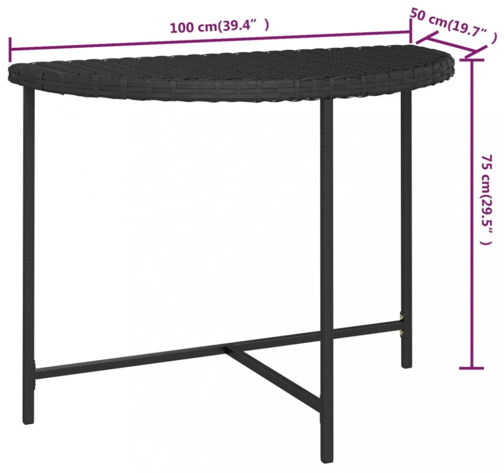 fekete polyrattan kerti asztal 100 x 50 x 75 cm