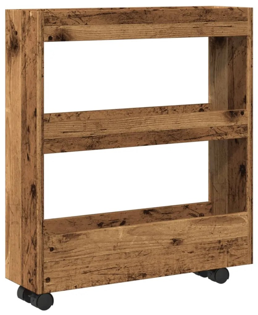 3 szintes antik fa színű szerelt fa keskeny tárolókocsi