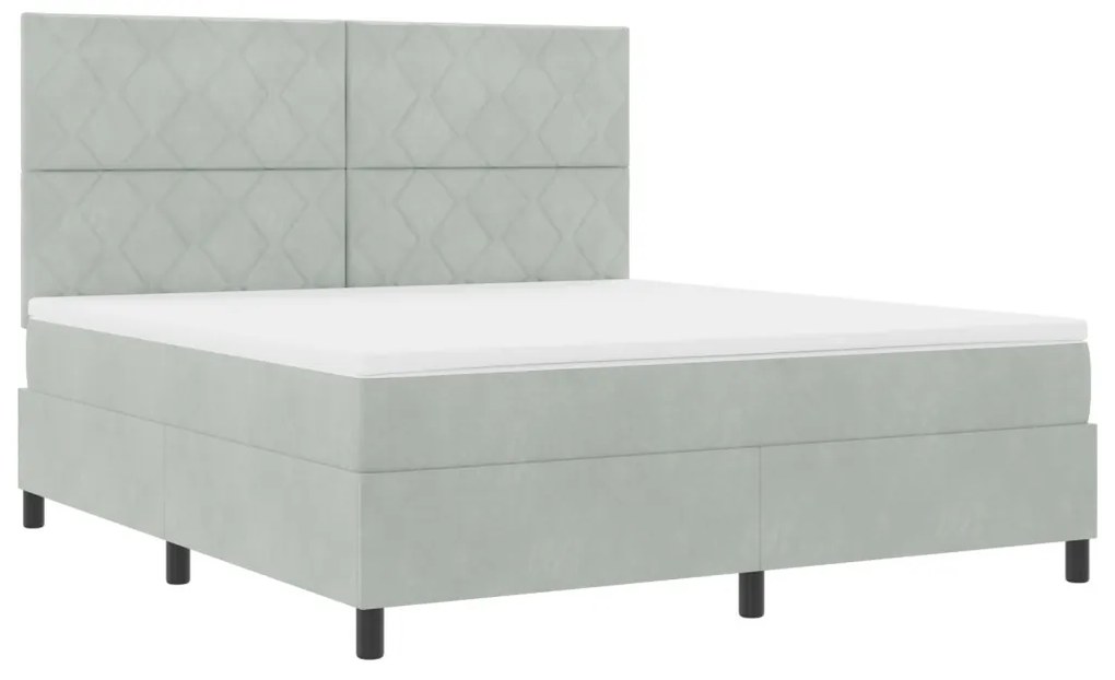 Boxspring Ágy Mattal Világosszürke Szuper Király Bársony