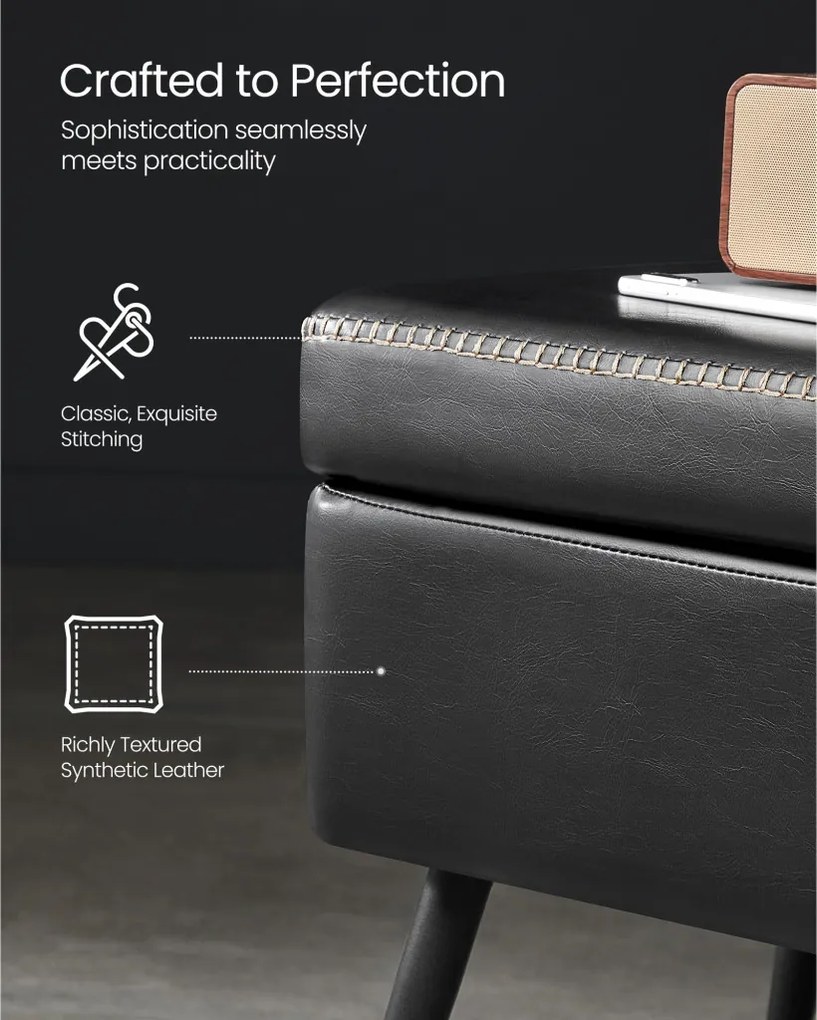 ECHO pad műbőr, ottomán, műbőr borítással, tintafekete 120x40x45cm