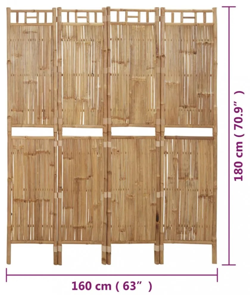 4 paneles bambusz térelválasztó 160 x 180 cm