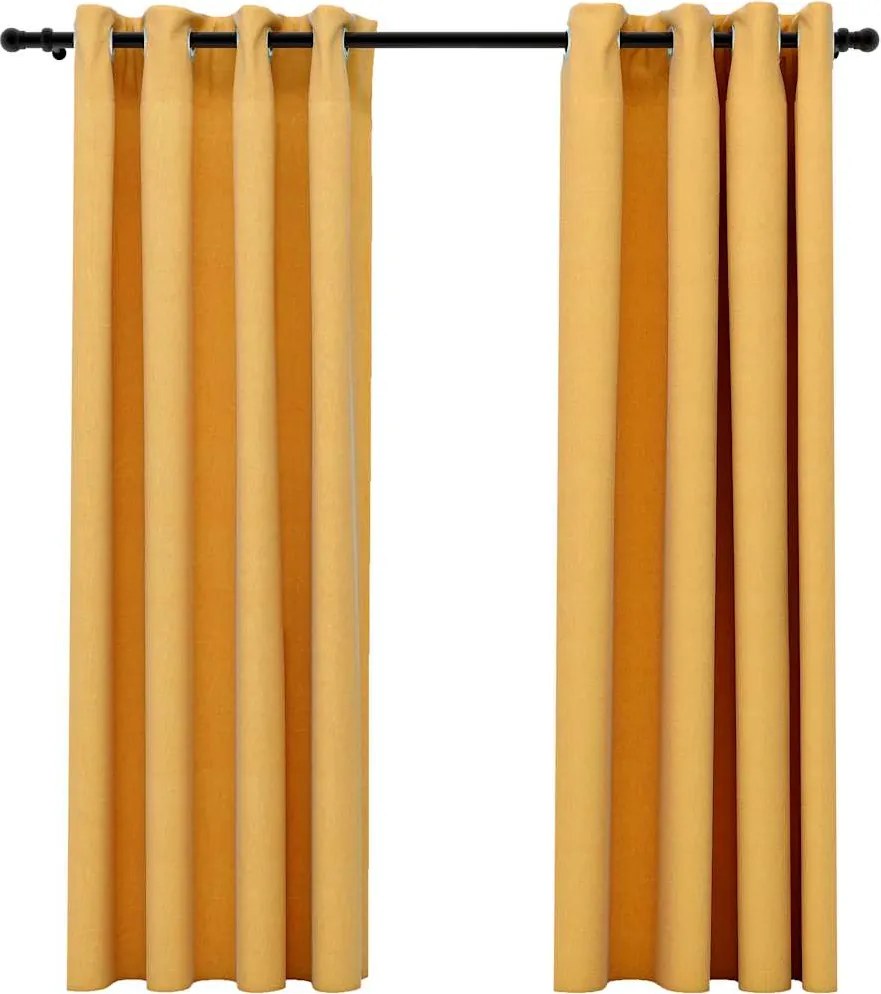 vidaXL 2 db sárga vászonhatású sötétítőfüggöny fűzőkarikával 140x175cm