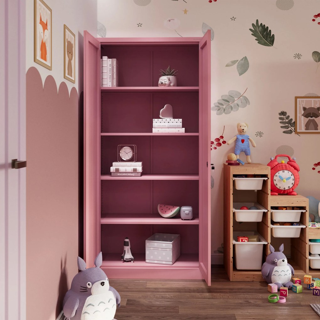 Személyzeti irattároló szekrény JAN H, 900 x 1950 x 400 mm, Fresh Style: púderrózsaszín