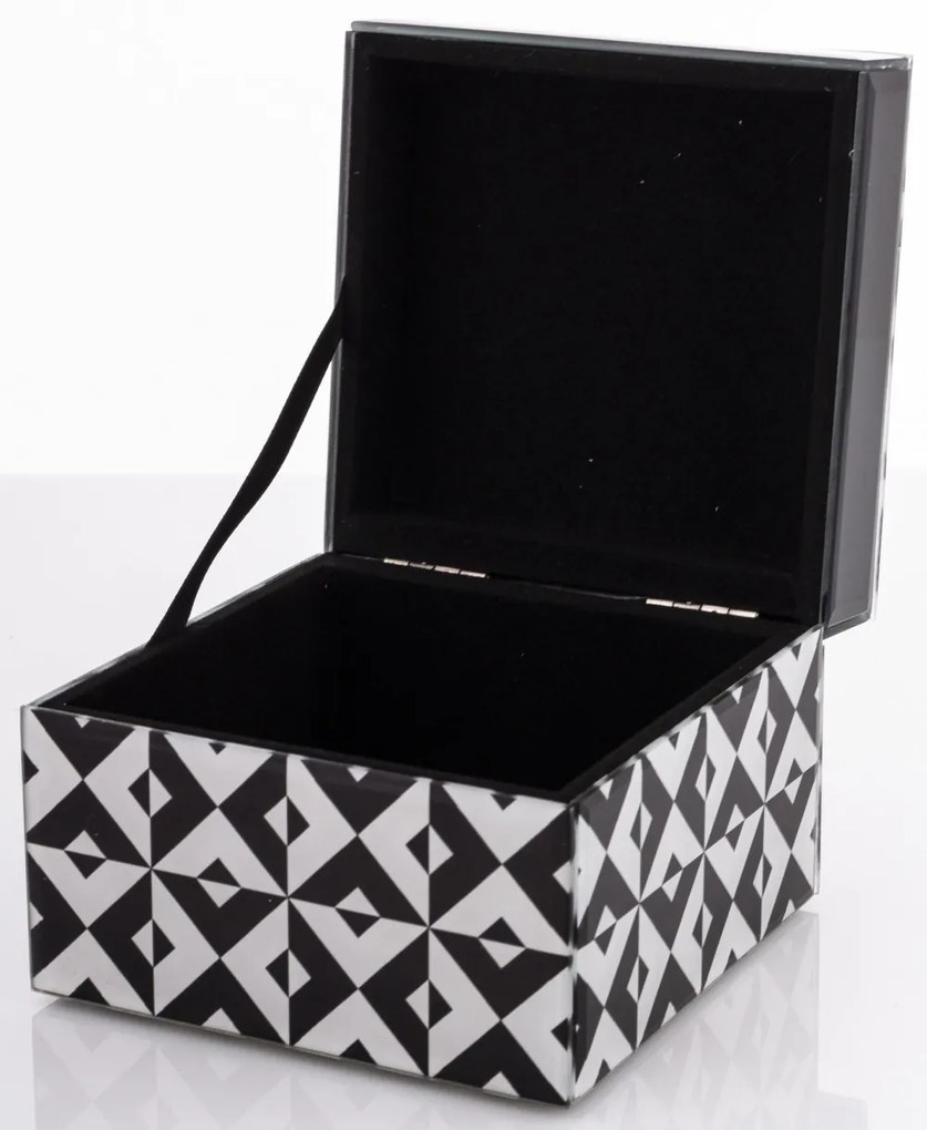Vetrario design fekete-fehér pepita üveg ékszertartó doboz fekete béléssel 9x12x12cm