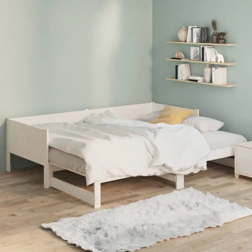 fehér tömör fenyőfa kihúzható kanapéágy 2x(80x200) cm