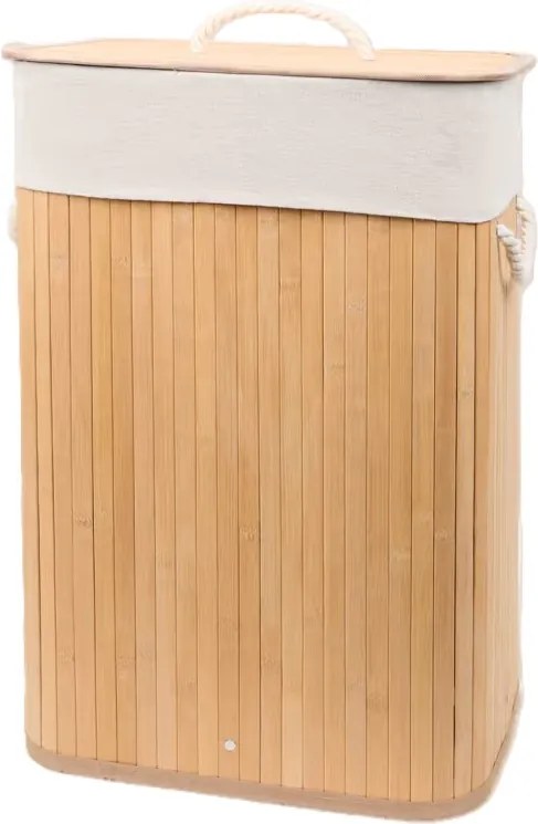 Nagy Bambusz Mosókosár 72L Bélelt Szövettel Összecsukható