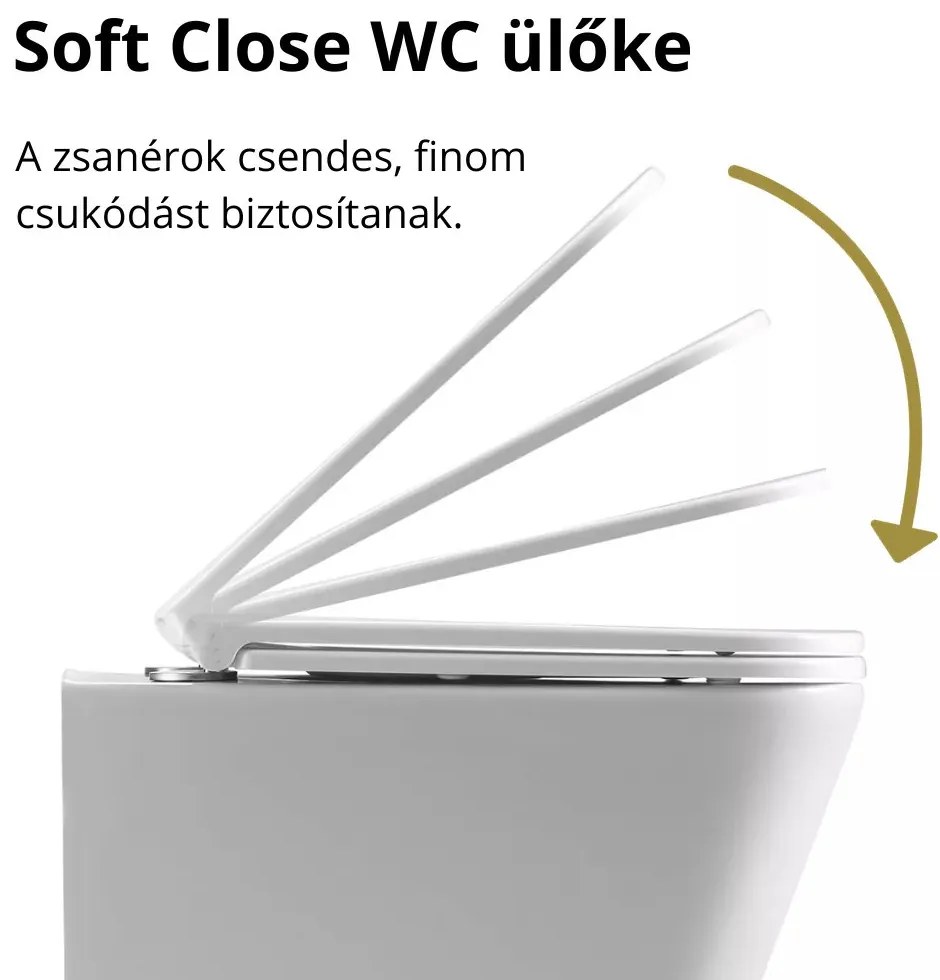 Stuxi Pearl White perem nélküli mély öblítésű íves fali WC, rejtett szerelésű, lecsapódásgátlós wc ülőkével