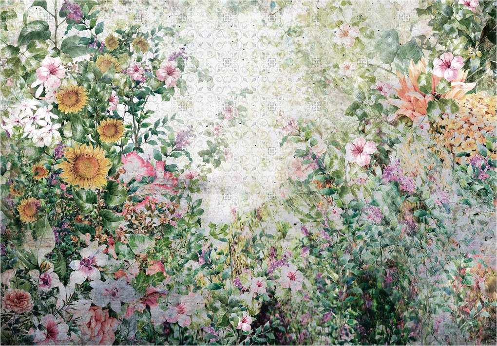 Fotótapéta Virágos Provence Vintage Elegáns Rózsa Napraforgók 208x146 +ragasztó