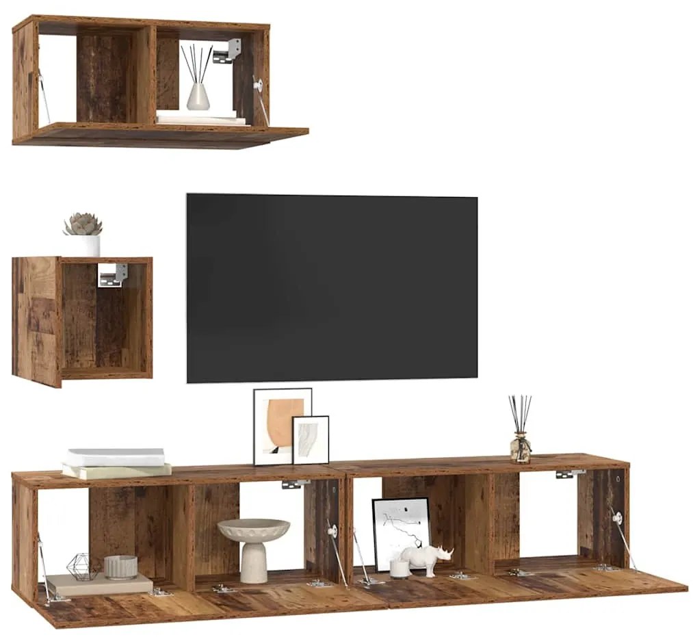 Fali TV Szekrény 4 pcs Régi fa 80 x 30 x 30.5 cm Faanyag