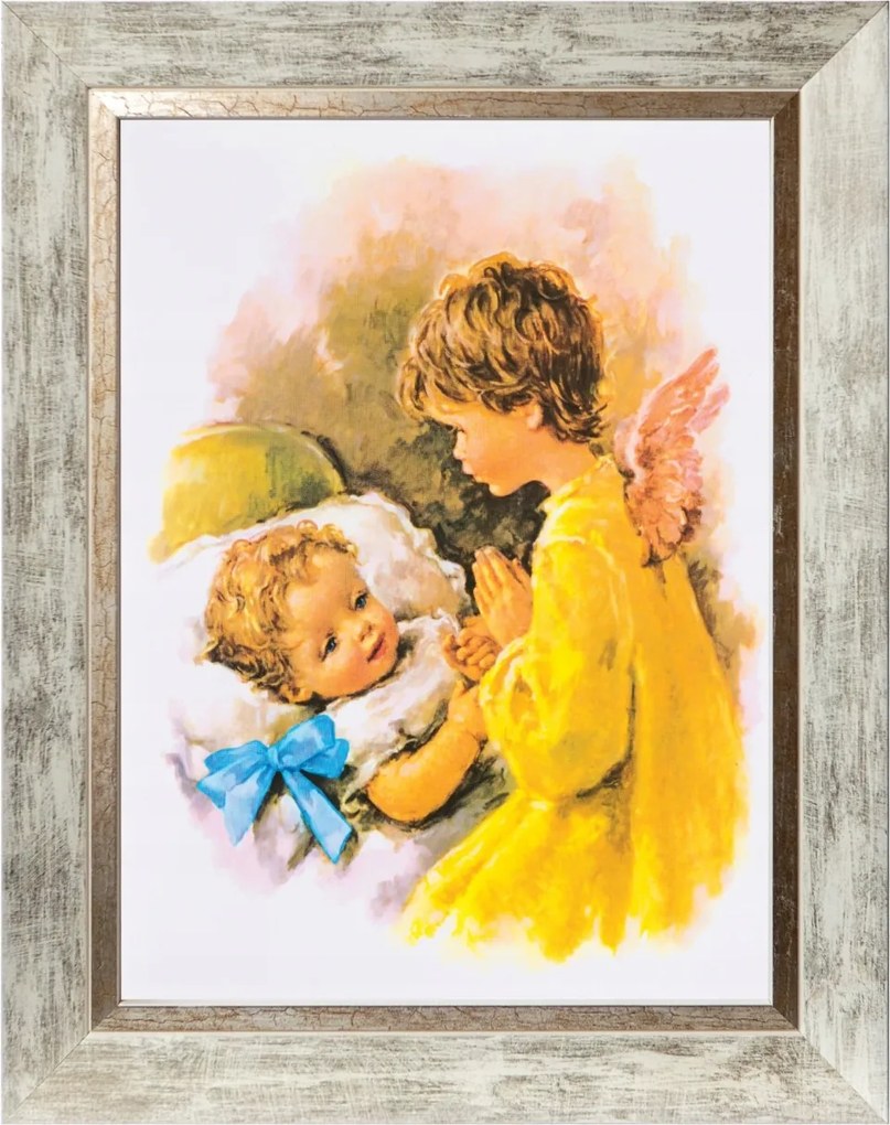 Őrangyal Vallásos Kép Fehér Díszkeretben 30X40