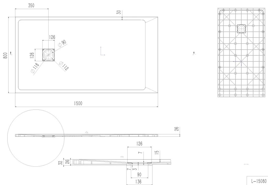 Erga Hyper, SMC zuhanytálca 150x80x2,6 cm + szifon, fekete matt, ERG-V06-SMC-8015S-BK