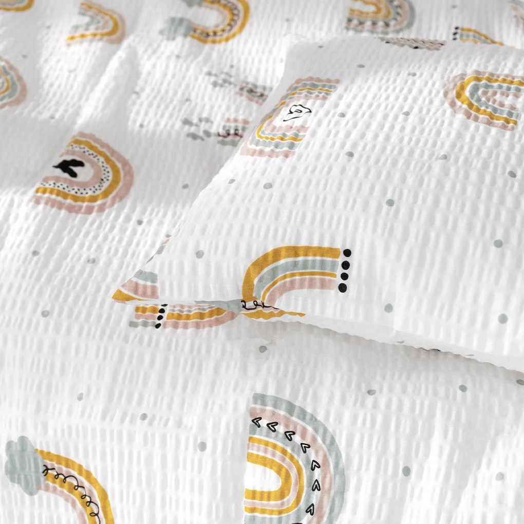 Goldea gyermek krepp ágyneműhuzat - festett szivárványok 140 x 200 és 70 x 90 cm