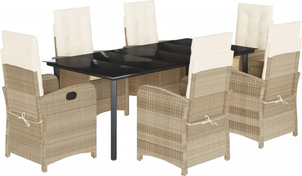 vidaXL 7 részes bézs polyrattan kerti étkezőgarnitúra párnákkal