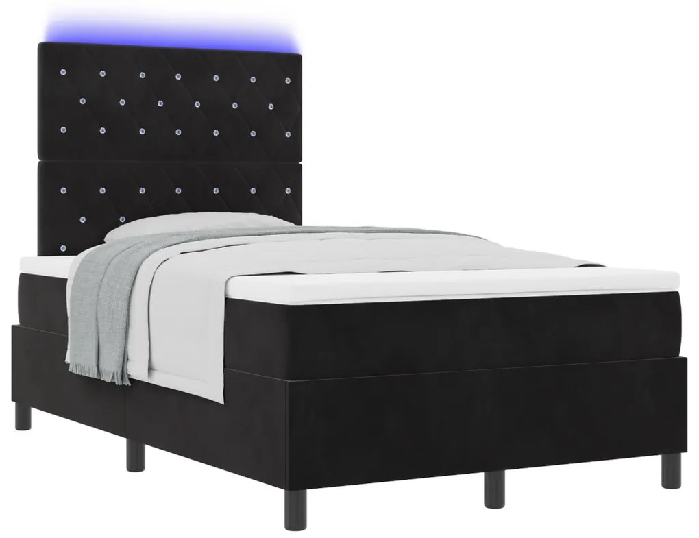 Box Spring Ágy Mattal és LED Fekete 120x190 cm Bársony