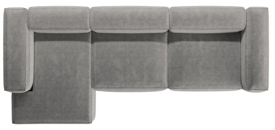 Világosszürke kordbársony sarokkanapé (bal oldali-heverő résszel) Bergano – Cosmopolitan Design