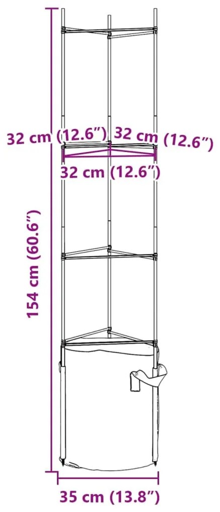 8 db acél és polipropilén paradicsomketrec növényzsákkal 154 cm