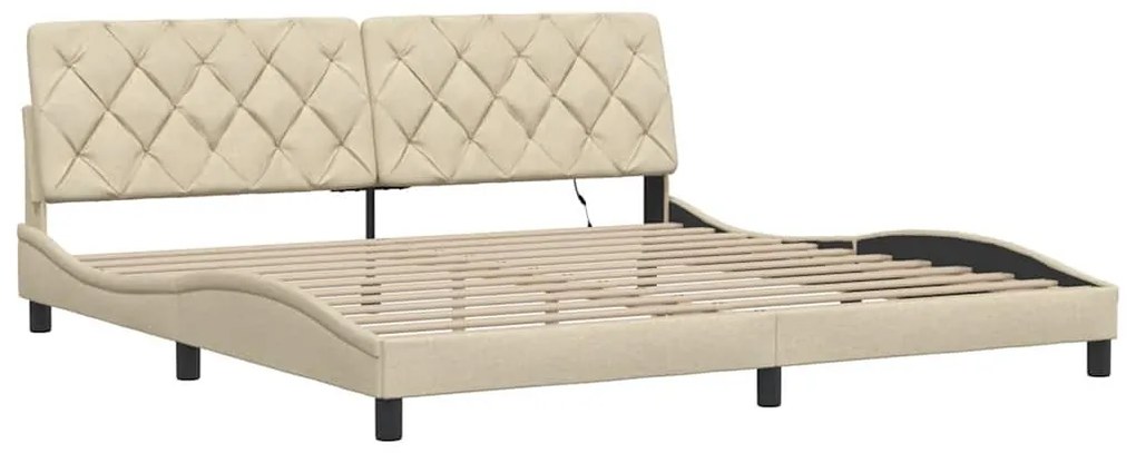 krémszínű szövet ágykeret LED-ekkel matrac nélkül 200 x 200 cm