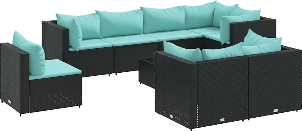 vidaXL 9 részes fekete polyrattan kerti ülőgarnitúra párnákkal