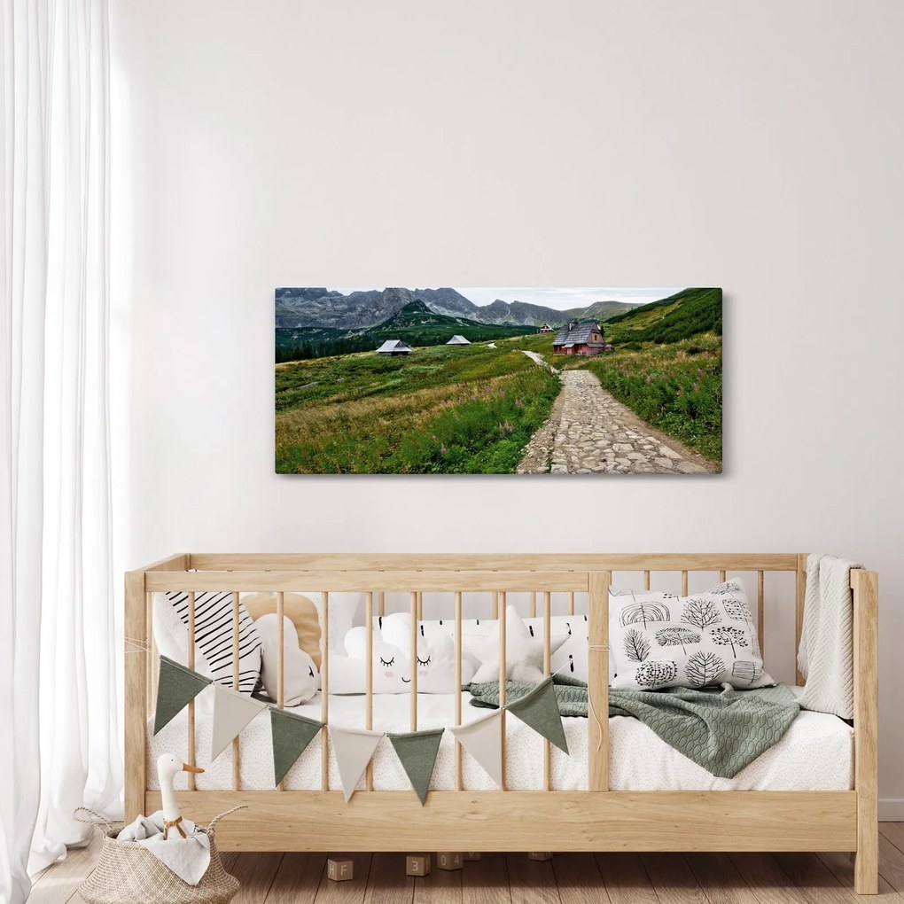 Kép - Hegyi táj házakkal (120x50 cm)