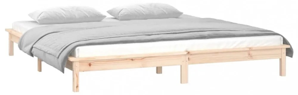 King Size tömör fa LED-es ágykeret 150 x 200 cm