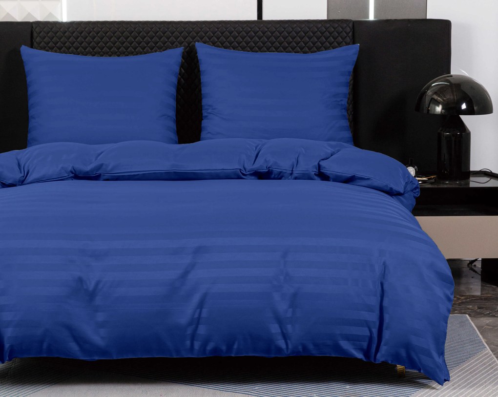 JASMINE szállodai mikroszálas ágyneműhuzat, sötétkék – 2 cm-es csíkos Ágyneműhuzat mérete: 2 db 70 x 90 cm | 200 x 220 cm
