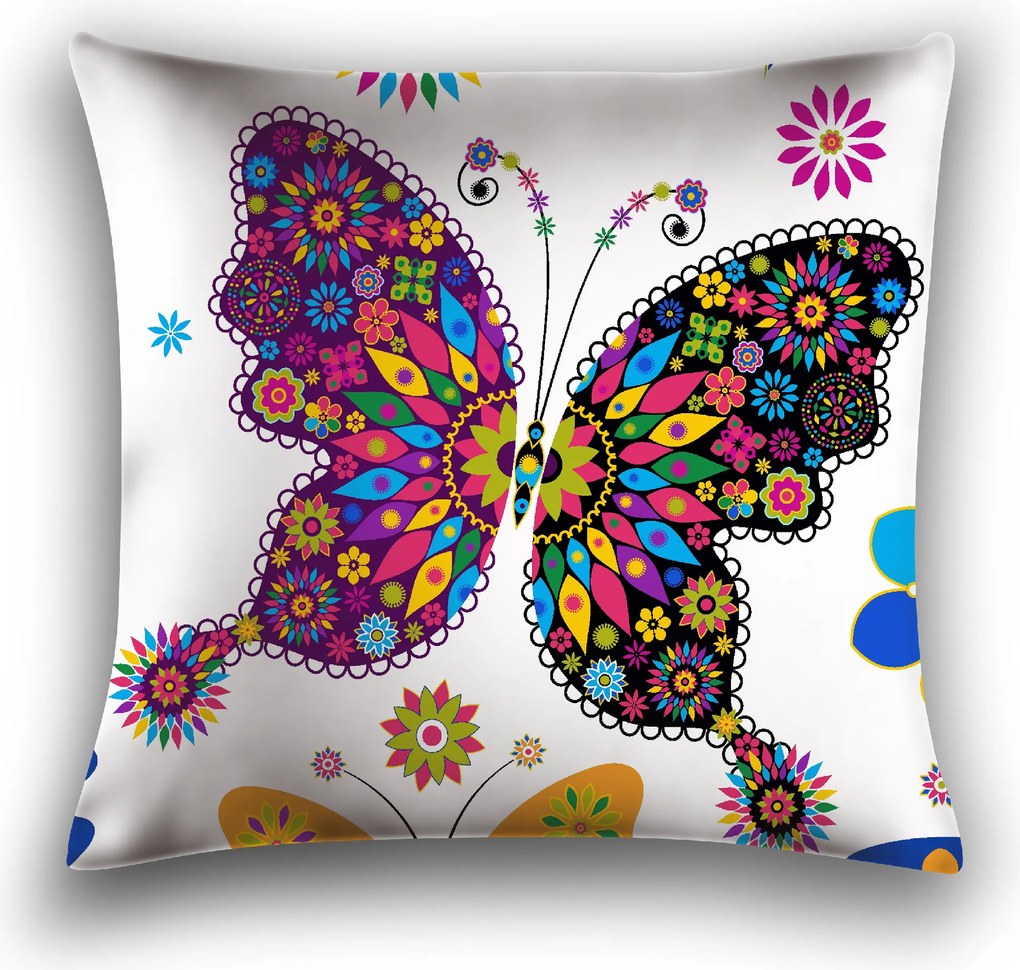 Mikroszálas párnahuzat SZÍNES PILLANGÓ 45x45 cm, fehér