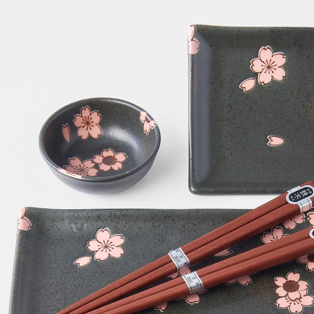 Sakura hatrészes szürke kerámia étkészlet sushihoz - MIJ