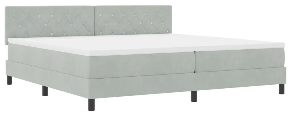 vidaXL LED Box Spring Ágy matracmal Világosszürke 200 x 200 cm Bársony