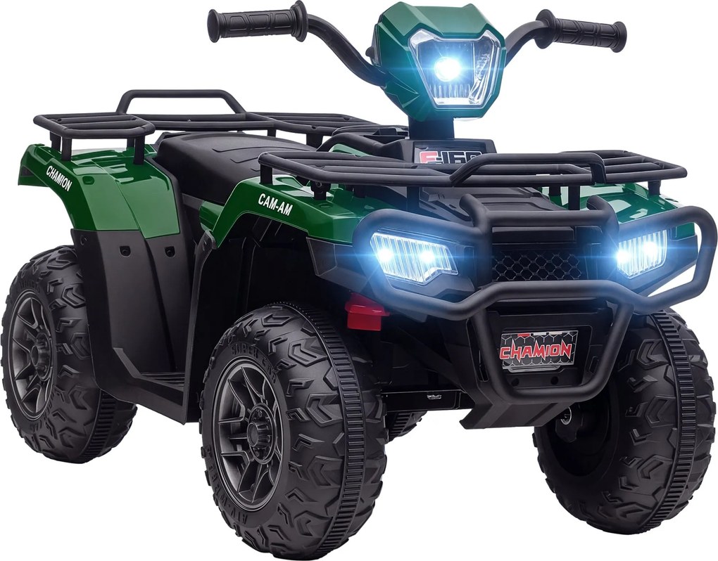 HOMCOM 12V-os Gyerek Quad, Előre-hátrafelé funkcióval, Zenével, MP3-mal, LED Fényszórókkal, 3-5 éves gyerekeknek, Zöld | Aosom