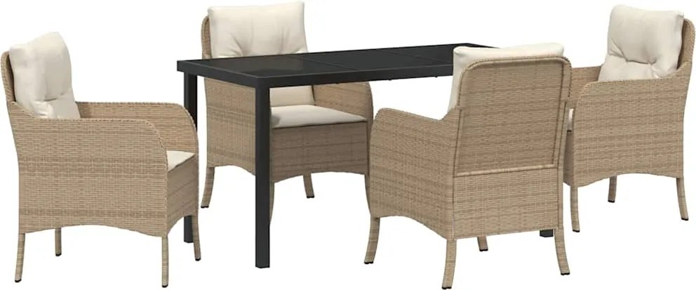 vidaXL Kert étkező szett párnával 5 pcs Bézs polirattan