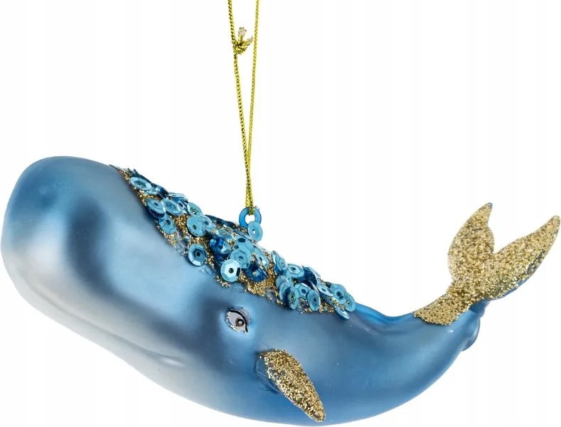 Üveggömb kék bálna 12cm