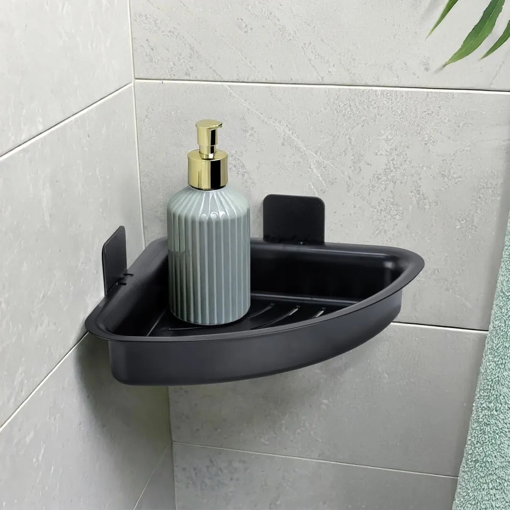 Fekete öntapadós műanyag fürdőszobai polc Parma – Allstar