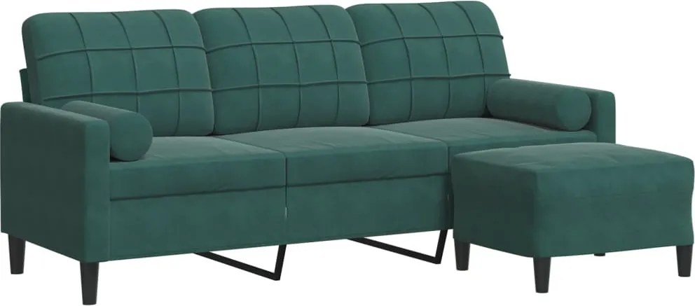 vidaXL 3 személyes sötétzöld bársony kanapé lábtartóval 180 cm