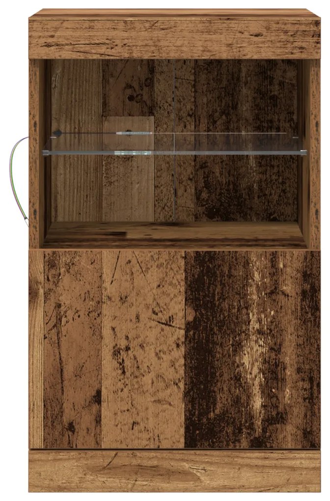 LED világítással ellátott szekrény, régi fa 41x37x67 cm