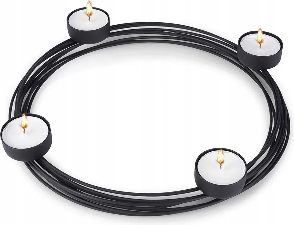 Gyertyatartó Fém fekete állvány kerek gyertya tealight dekorációs asztal