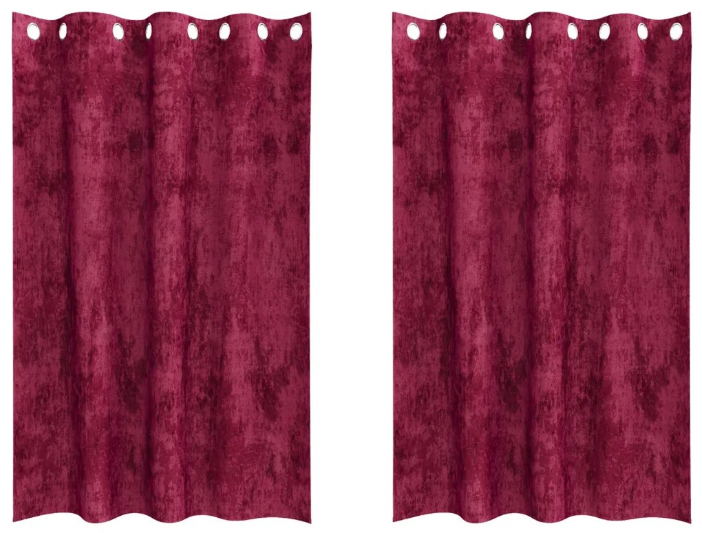 Bársonyfuggönyök 2 db grommet függönnyel Burgundi vörös 175x140 cm
